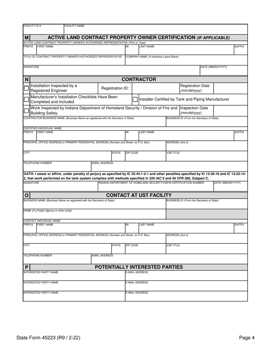 State Form 45223 Notification for Underground Storage Tank Systems - Indiana, Page 4