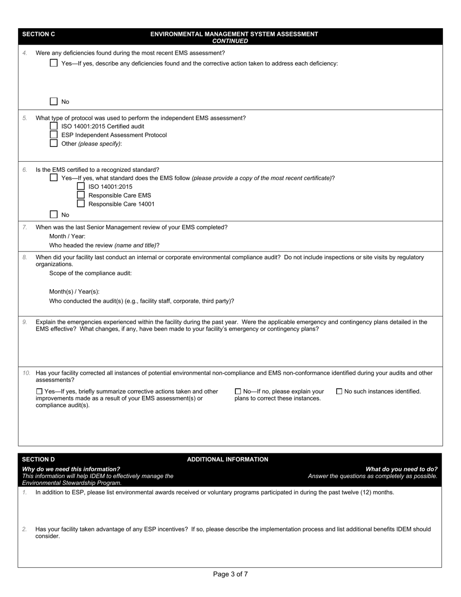 State Form 53475 Indiana Environmental Stewardship Program Annual Performance Report - Indiana, Page 3