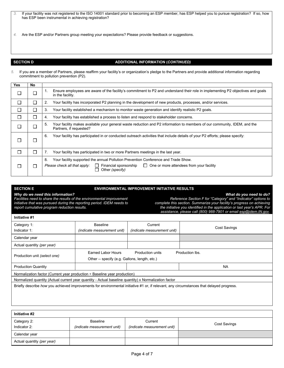 State Form 53475 Indiana Environmental Stewardship Program Annual Performance Report - Indiana, Page 4