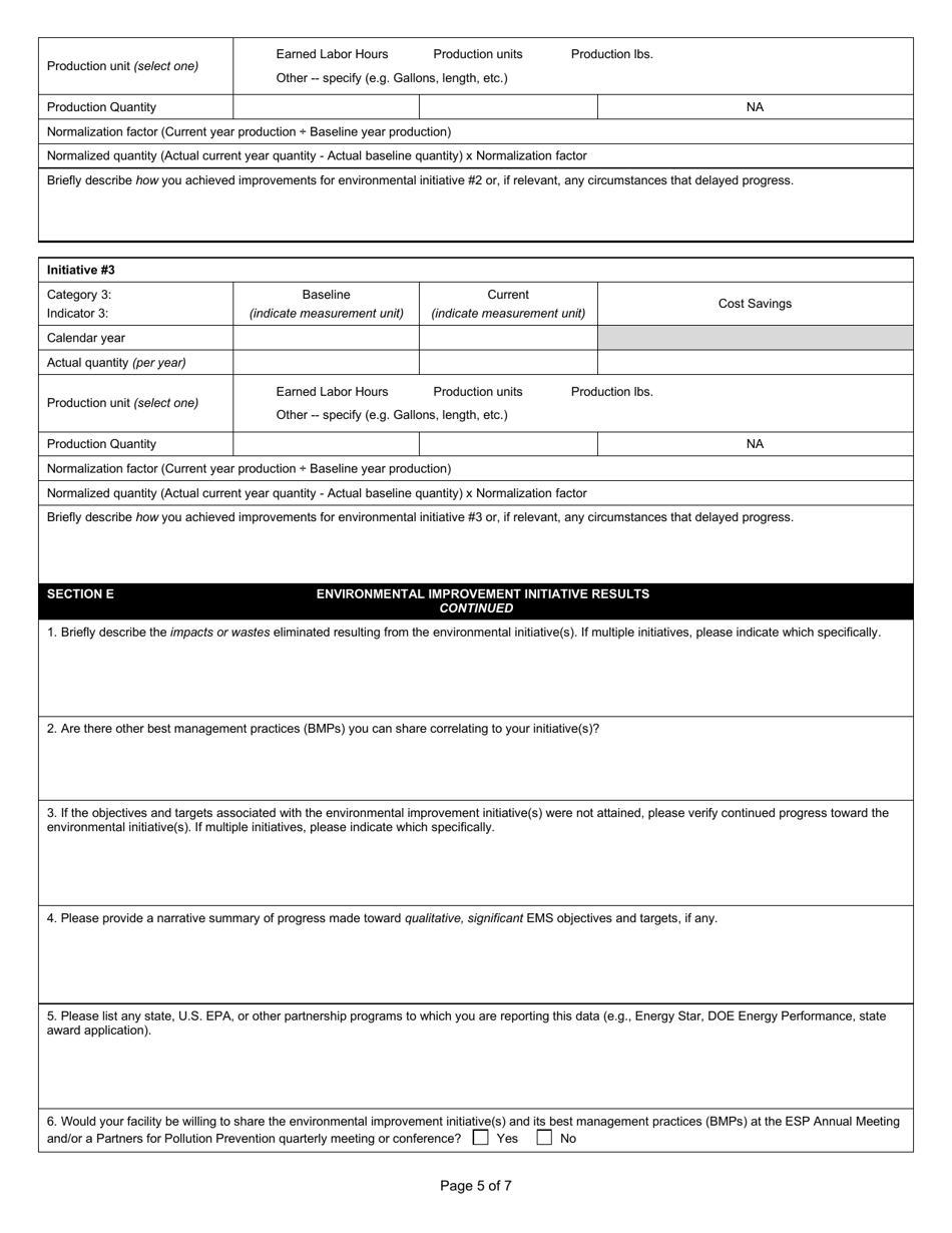 State Form 53475 Indiana Environmental Stewardship Program Annual Performance Report - Indiana, Page 5