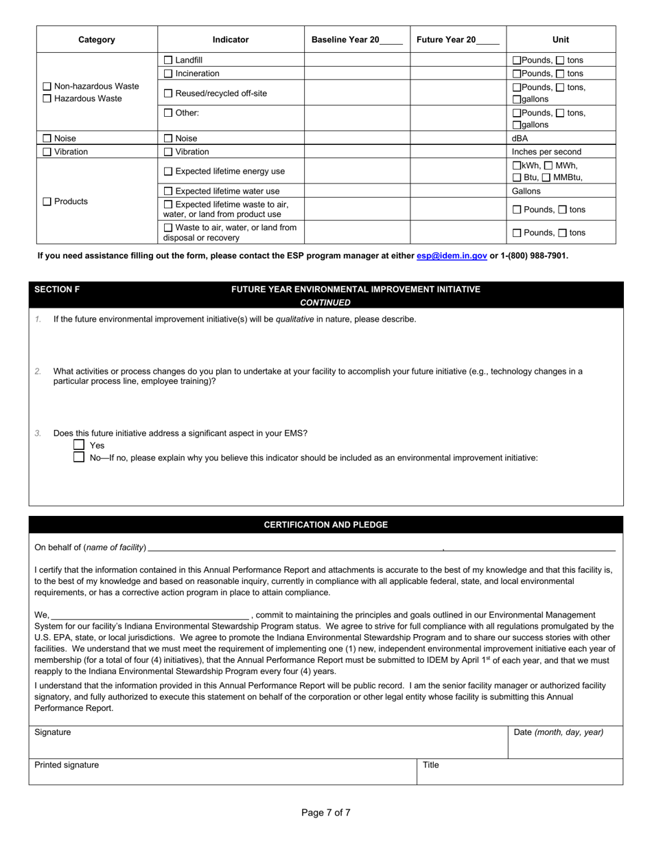 State Form 53475 Indiana Environmental Stewardship Program Annual Performance Report - Indiana, Page 7