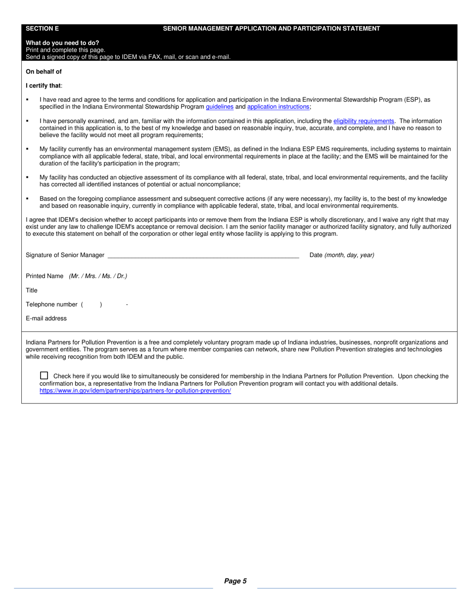 State Form 52772 Indiana Environmental Stewardship Program Application - Indiana, Page 5