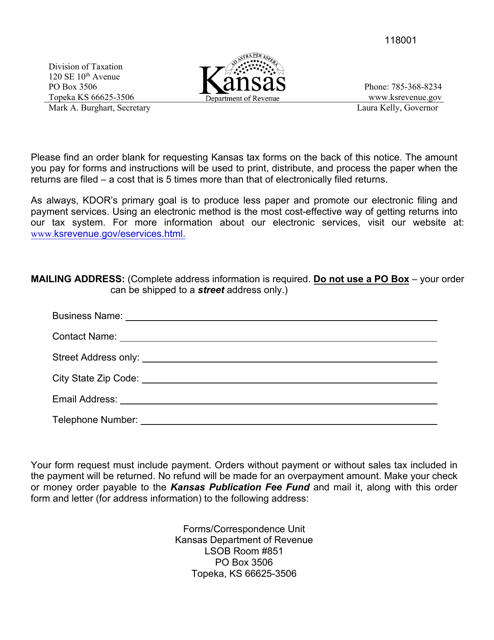Form EDU-44A Tax Preparers, Library, Bank, City, County Order Form - Kansas