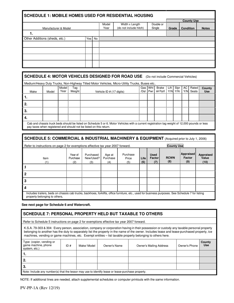 Form PV-PP-1A Kansas Personal Property Assessment Form - Kansas, Page 3