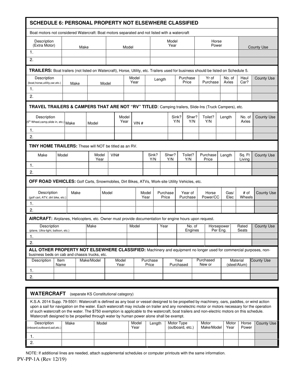 Form PV-PP-1A Download Printable PDF or Fill Online Kansas Personal ...