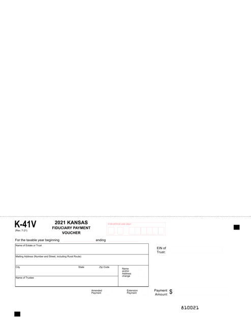 Form K-41V Kansas Fiduciary Payment Voucher - Kansas, 2021