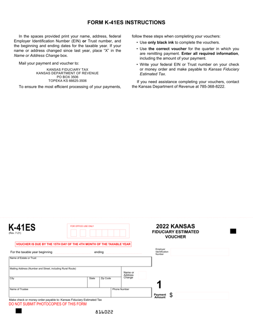 Form K-41ES Kansas Fiduciary Estimated Voucher - Kansas, 2022
