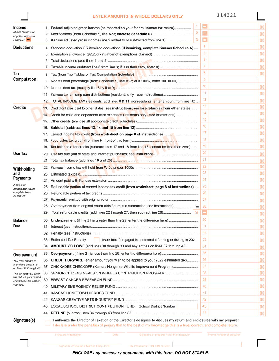 Form K 40 Download Fillable Pdf Or Fill Online Kansas Individual Income Tax 2021 Kansas 4406