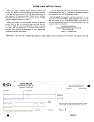 Document preview: Form K-40V Kansas Individual Income Tax Payment Voucher - Kansas, 2021