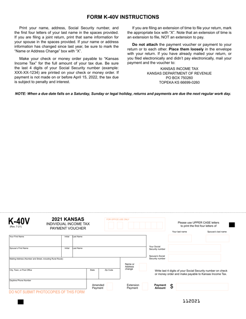 Form K-40V 2021 Printable Pdf