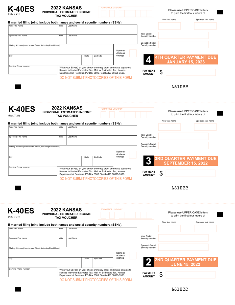 Form K40ES Download Fillable PDF or Fill Online Kansas Individual