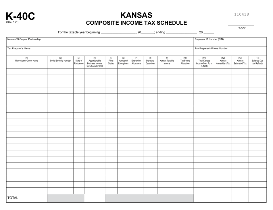 Schedule K-40C Kansas Composite Income Tax Schedule - Kansas, Page 1