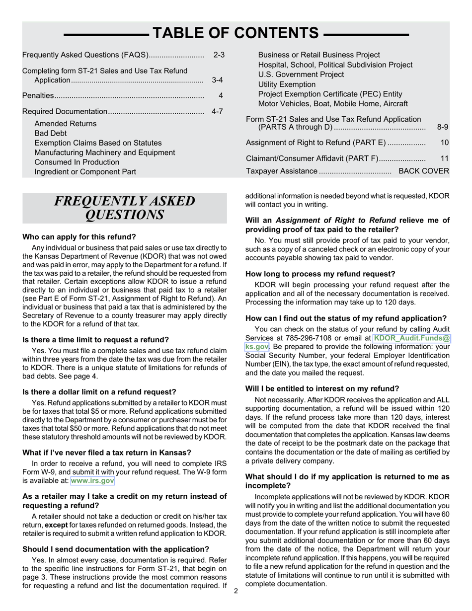 Form ST-21 Sales and Use Tax Refund Application - Kansas, Page 2