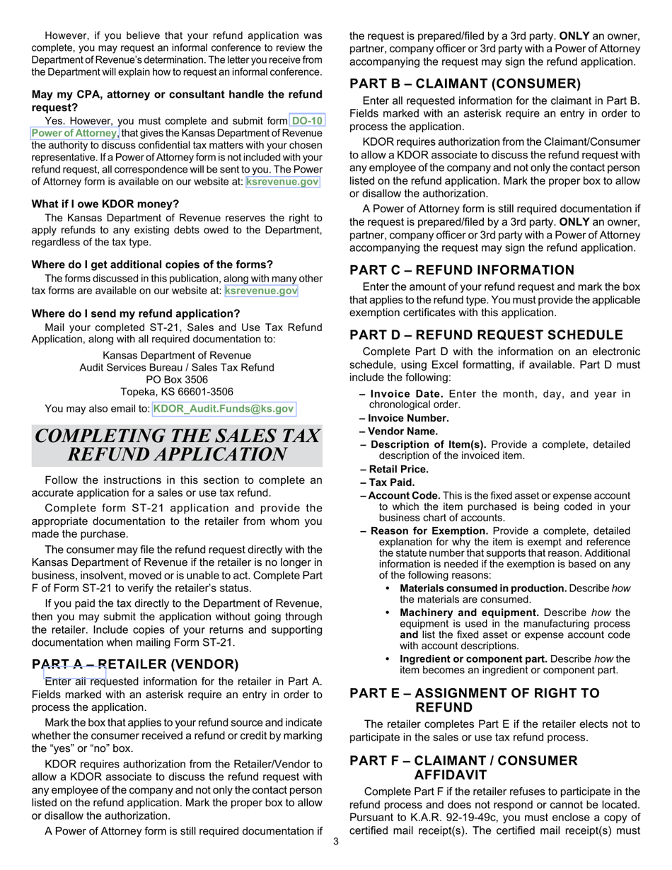 Form ST-21 Sales and Use Tax Refund Application - Kansas, Page 3