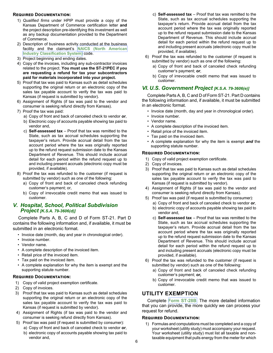 Form ST-21 Sales and Use Tax Refund Application - Kansas, Page 6