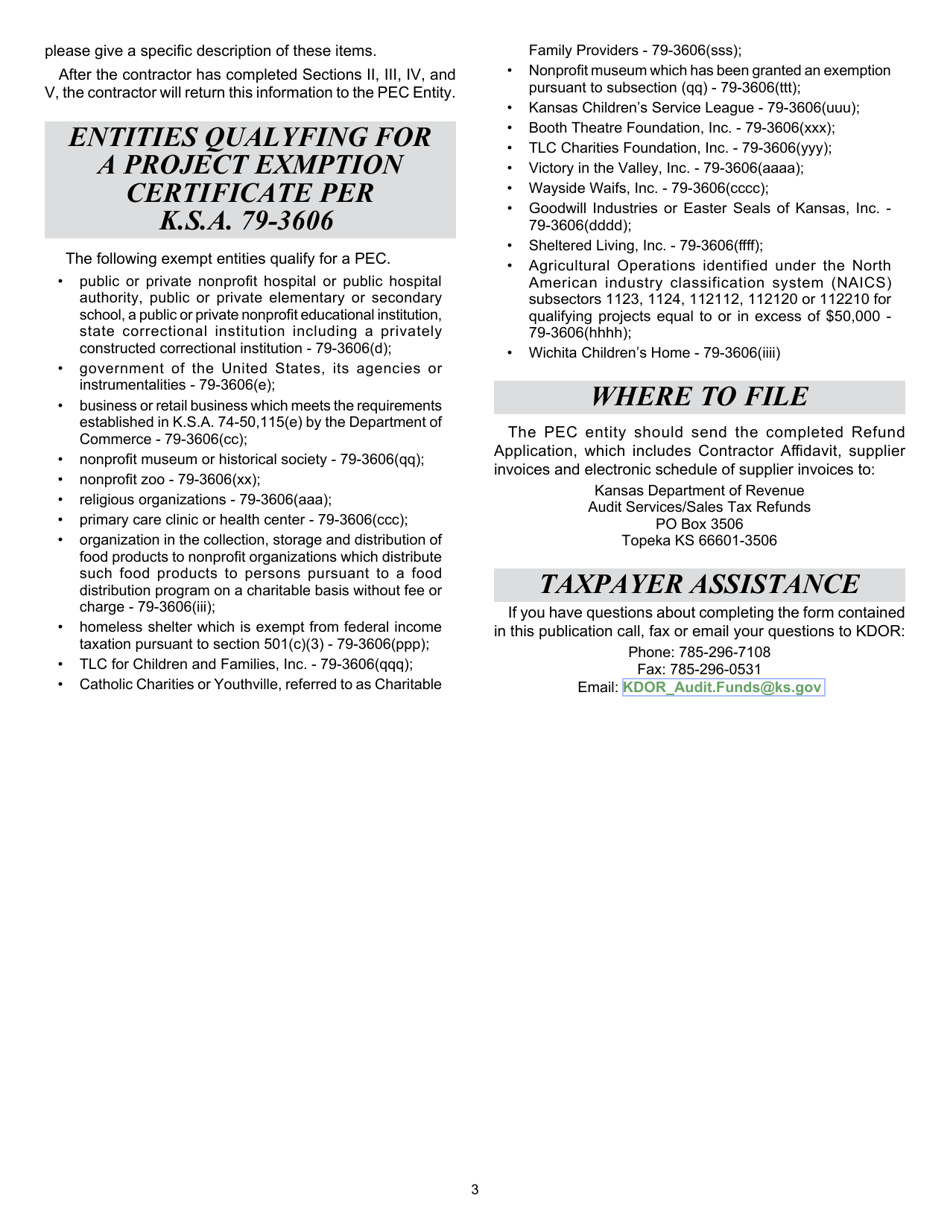 Form ST-21PEC Sales and Use Tax Refund Application for Use by Pec Entities - Kansas, Page 3