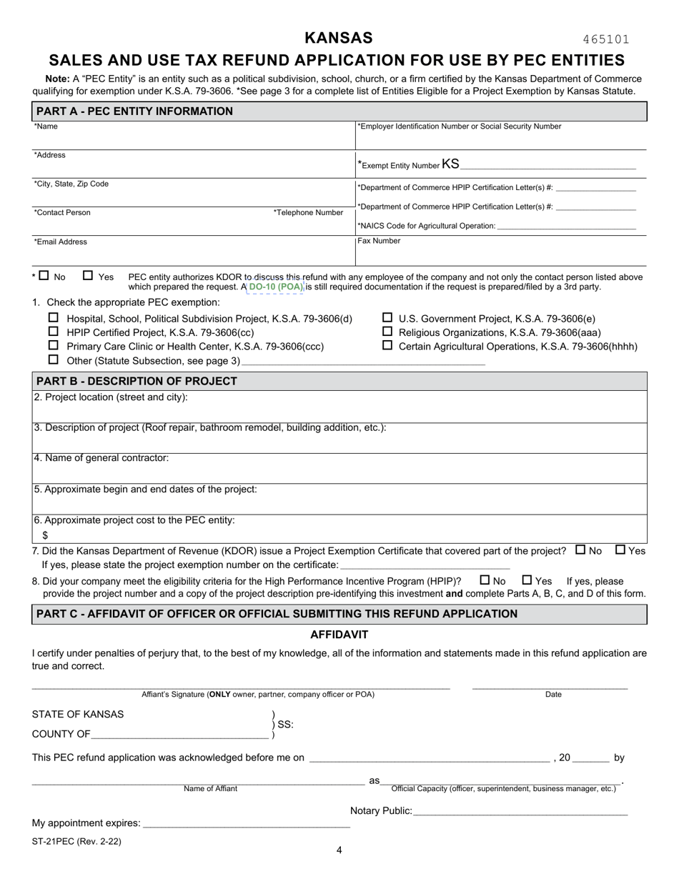 Form ST21PEC Download Fillable PDF or Fill Online Sales and Use Tax