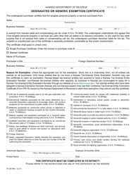 Document preview: Form ST-28 Designated or Generic Exemption Certificate - Kansas