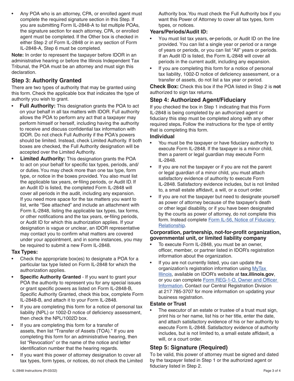 Instructions for Form IL-2848, IL-2848-A, IL-2848-B - Illinois, Page 3
