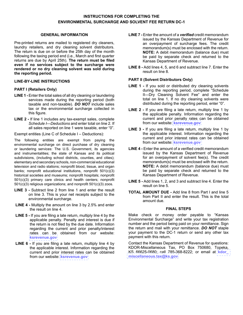 Form DC-1 Environmental Surcharge and Solvent Fee Return - Kansas, Page 2