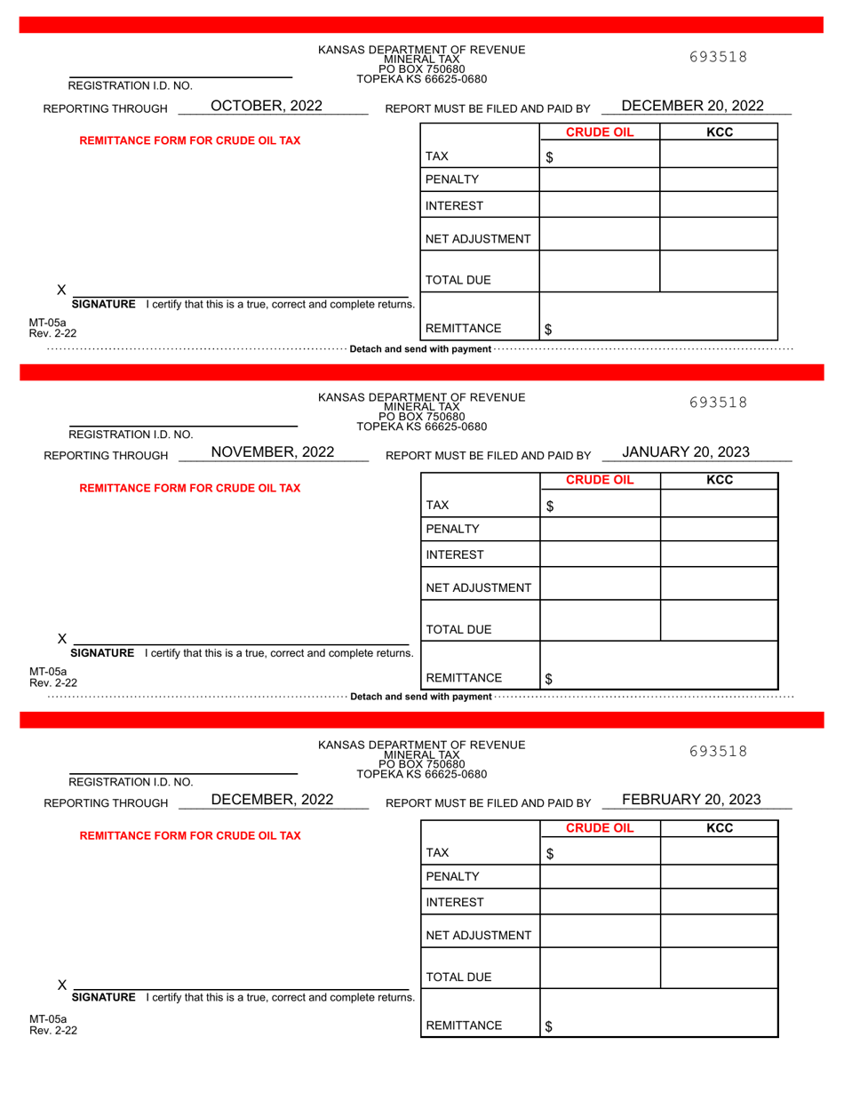 Form MT-05A Mineral Tax Return - Crude Oil - Kansas, Page 5