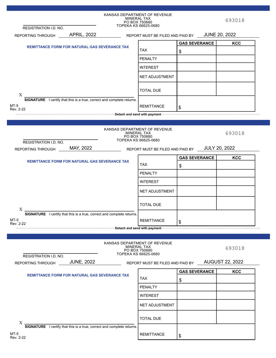 Form MT-5 Mineral Tax Return - Gas Severance - Kansas, Page 3