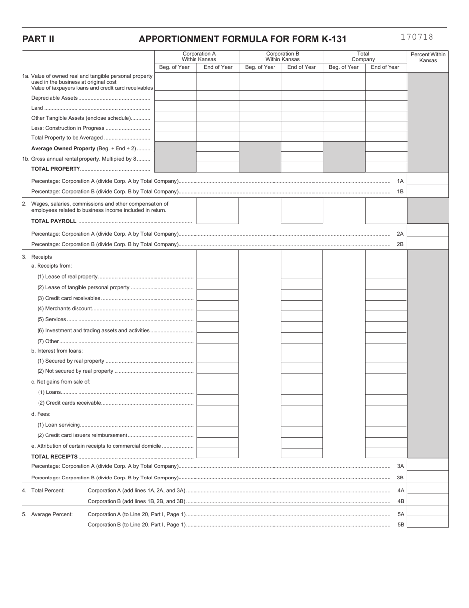 Form K-131 Kansas Financial Institution Combined Income Method of Reporting - Kansas, Page 2