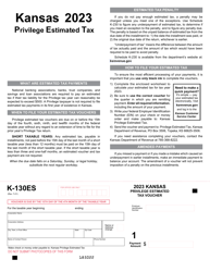 Document preview: Form K-130ES Privilege Estimated Tax Vouchers - Kansas, 2023