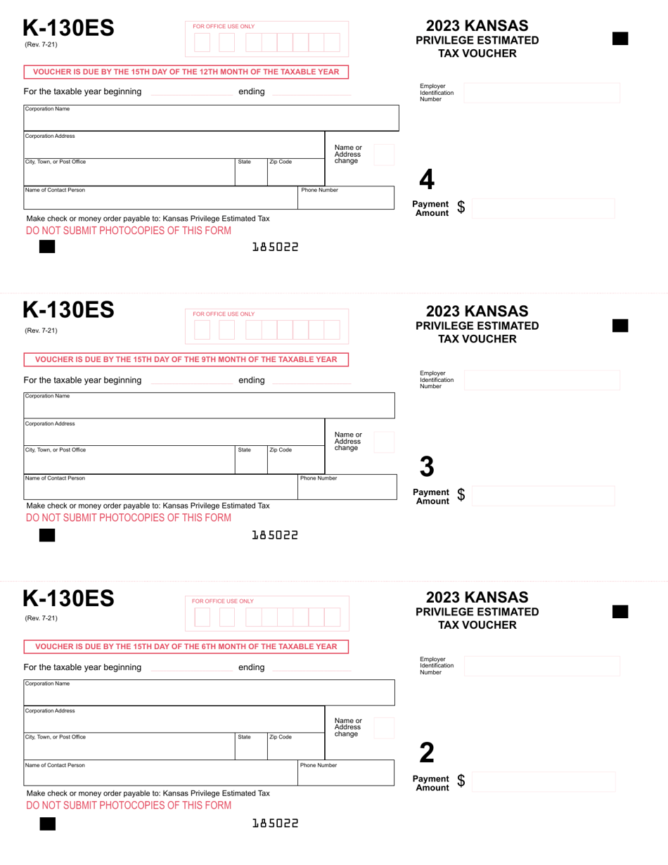 Form K-130ES Privilege Estimated Tax Vouchers - Kansas, Page 2