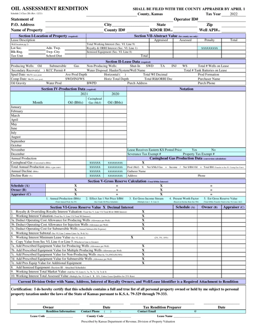 Schedule 2 Oil Assessment Rendition - Kansas, 2022
