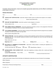 Document preview: Form TR-12 Affidavit to a Fact - Kansas
