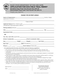 Form SP-734 Application for Dog Field Trial Permit - Idaho