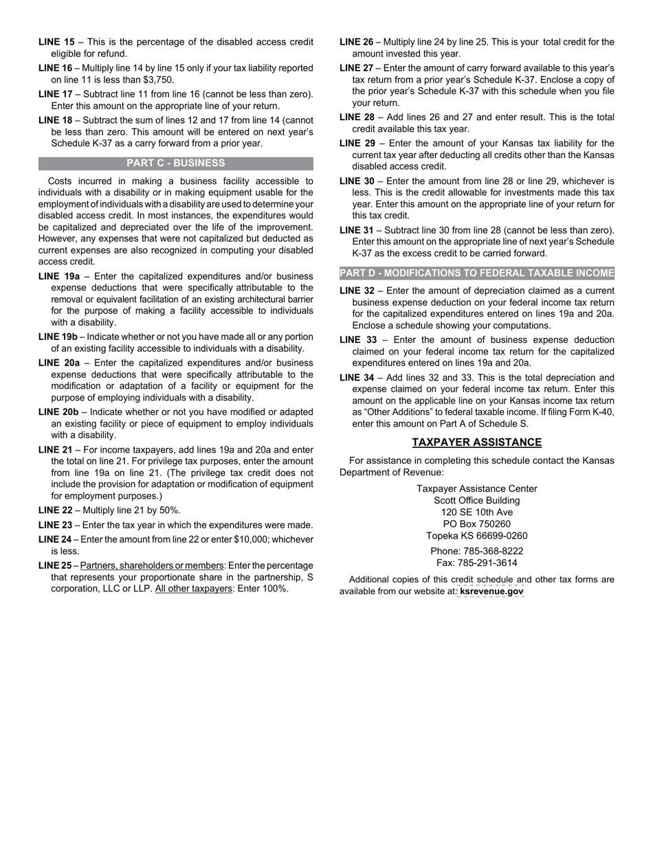 Schedule K-37 Kansas Disabled Access Credit - Kansas, Page 3