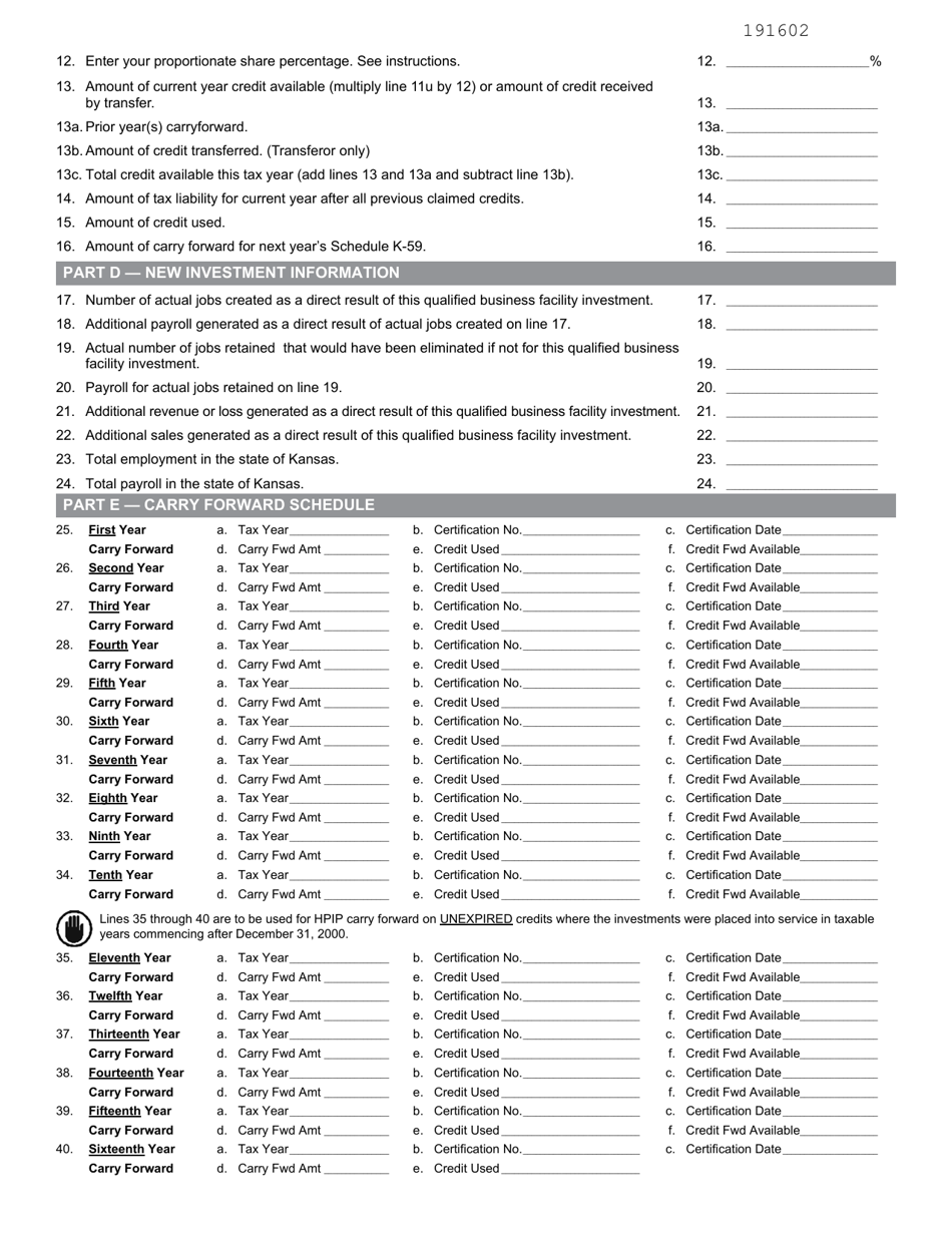 Schedule K-59 Kansas High Performance Incentive Program (Hpip) Credits - Kansas, Page 2
