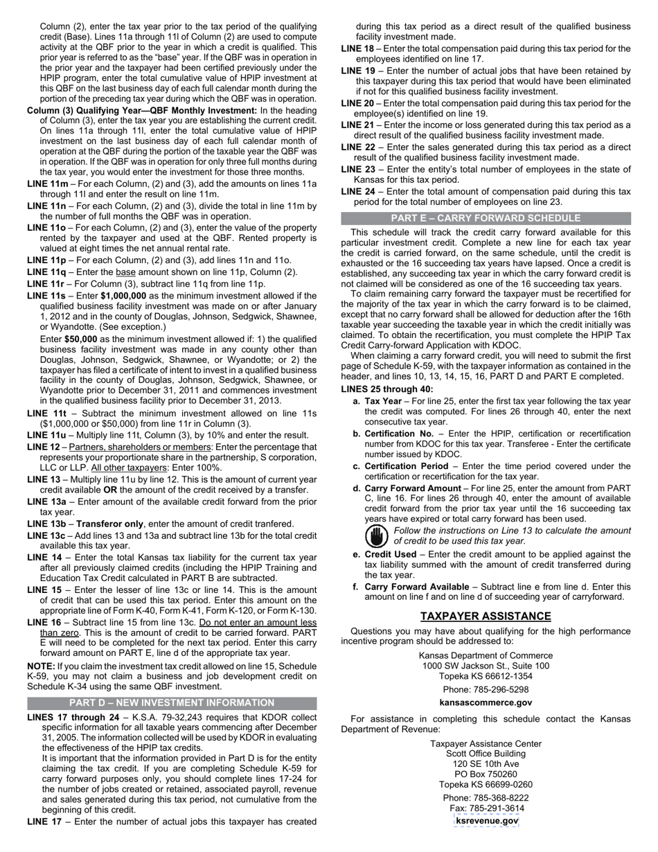 Schedule K-59 Kansas High Performance Incentive Program (Hpip) Credits - Kansas, Page 4