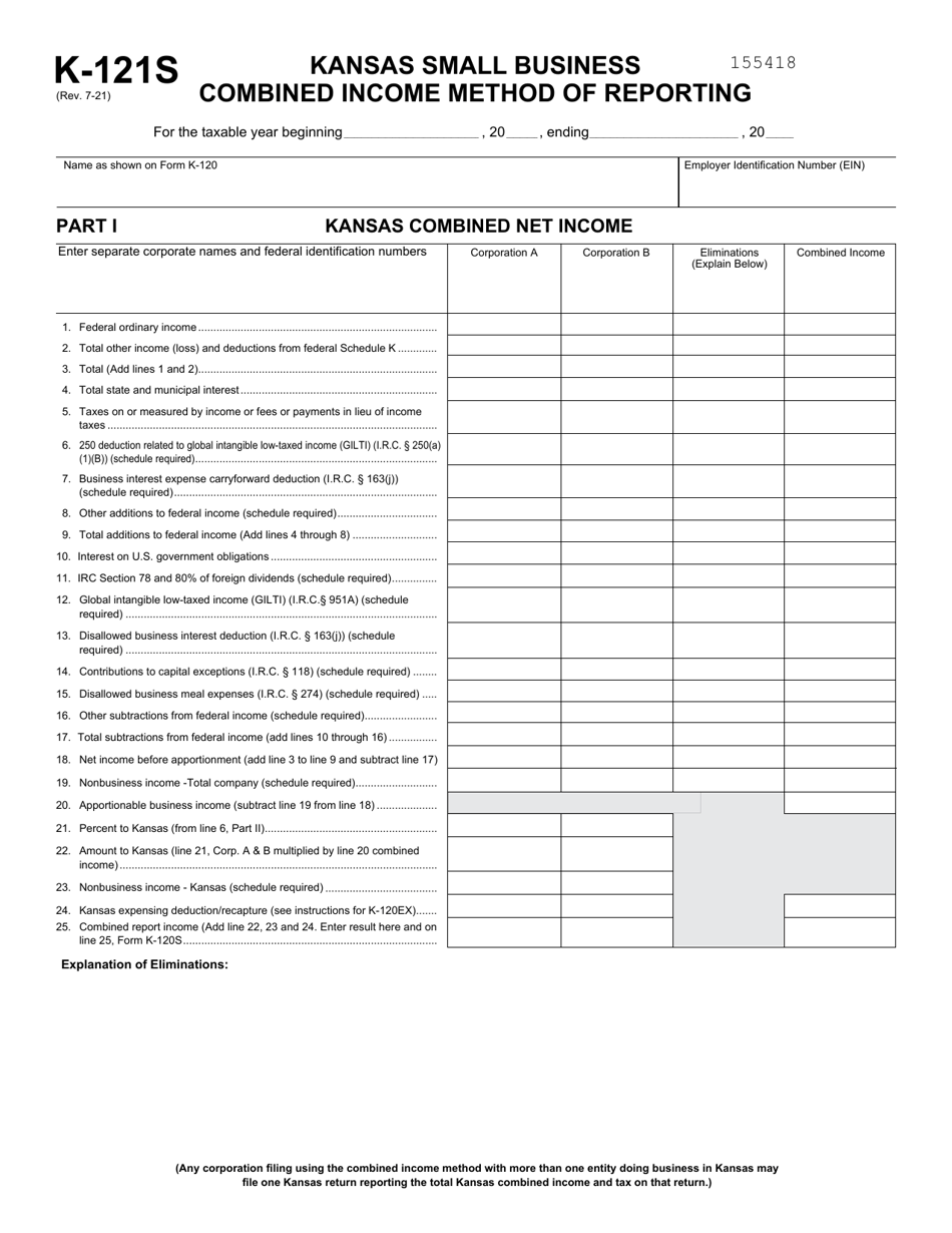 Kansas Kansas Small Business Combined Income Method of Reporting - Fill ...
