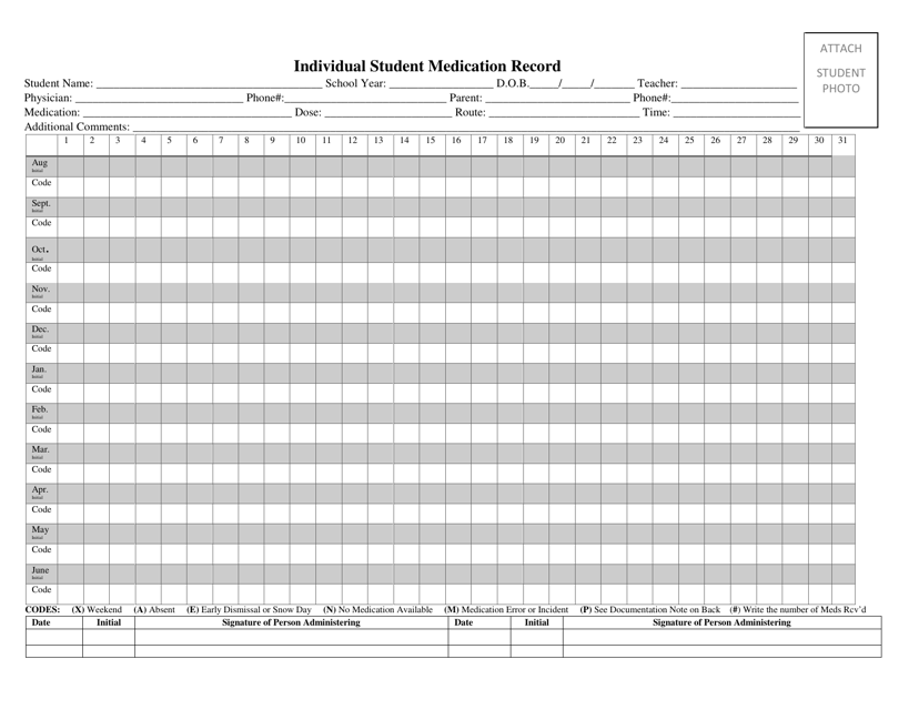 Individual Student Medication Record - Iowa