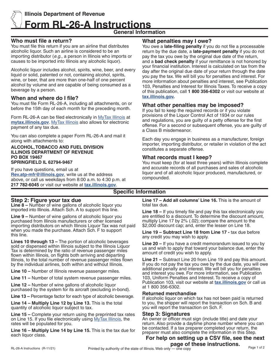 Download Instructions for Form RL26A Liquor Revenue Airline Return