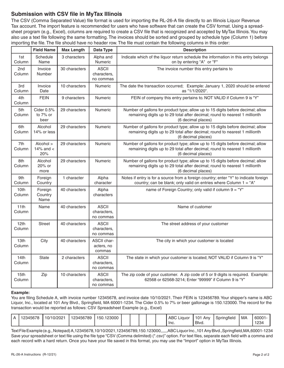 Instructions for Form RL-26-A Liquor Revenue Airline Return - Illinois, Page 2