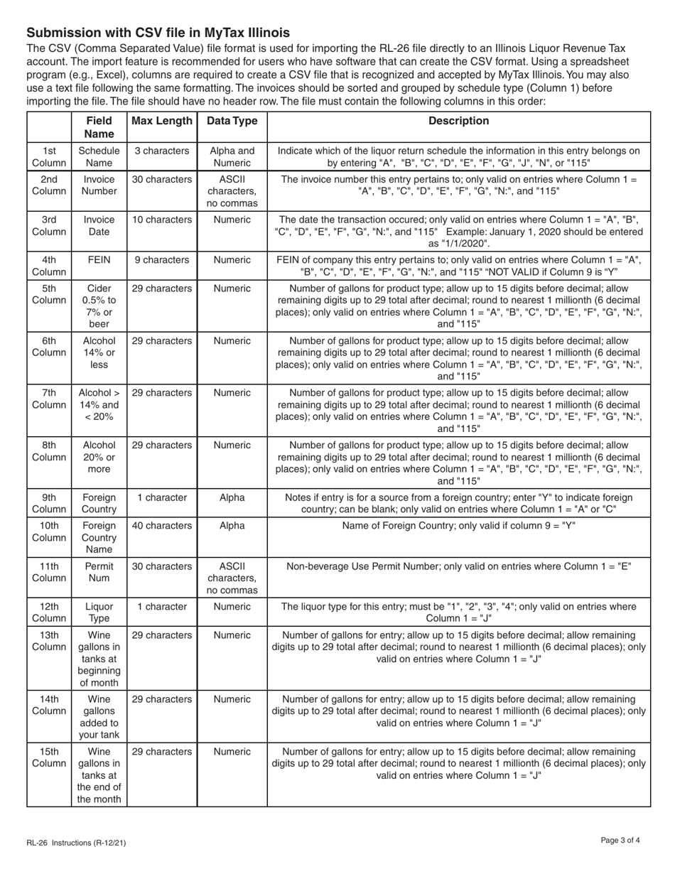 Instructions for Form RL-26 Liquor Revenue Return - Illinois, Page 3