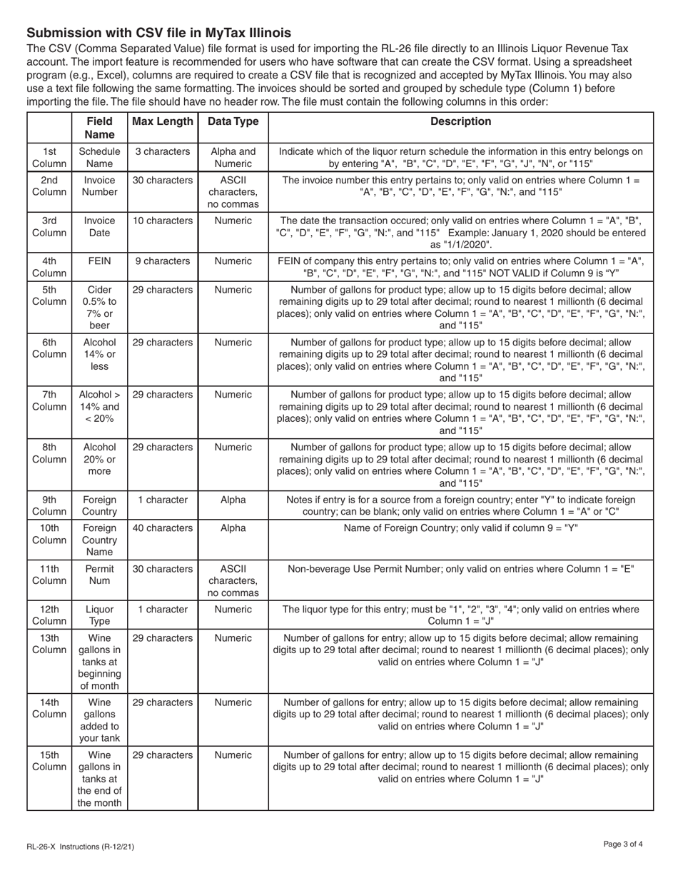 Instructions for Form RL-26-X, REV-1 Amended Liquor Revenue Return - Illinois, Page 3