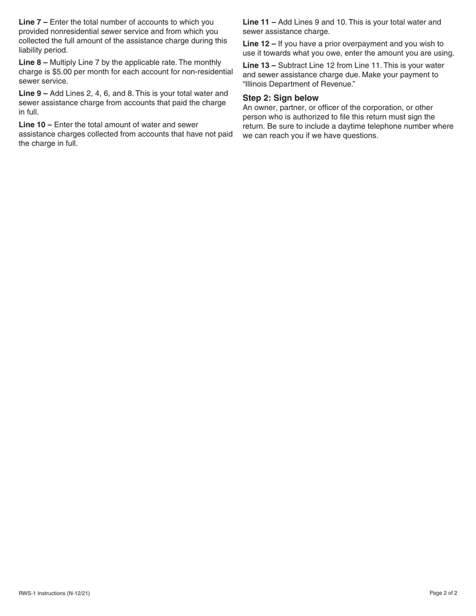Instructions for Form RWS-1 Water and Sewer Assistance Charge Return - Illinois, Page 2
