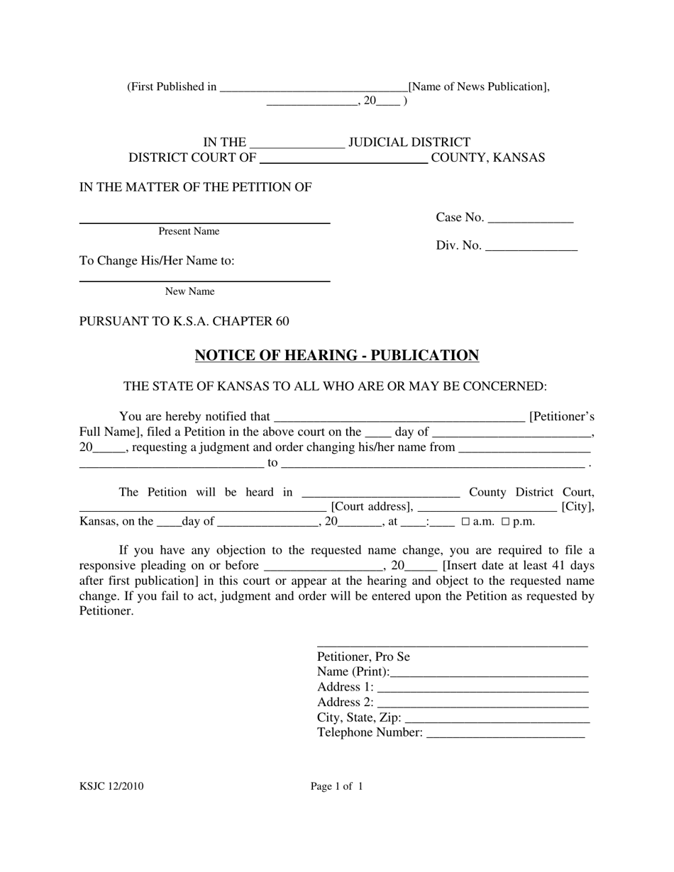 Notice of Hearing - Publication - Kansas, Page 1