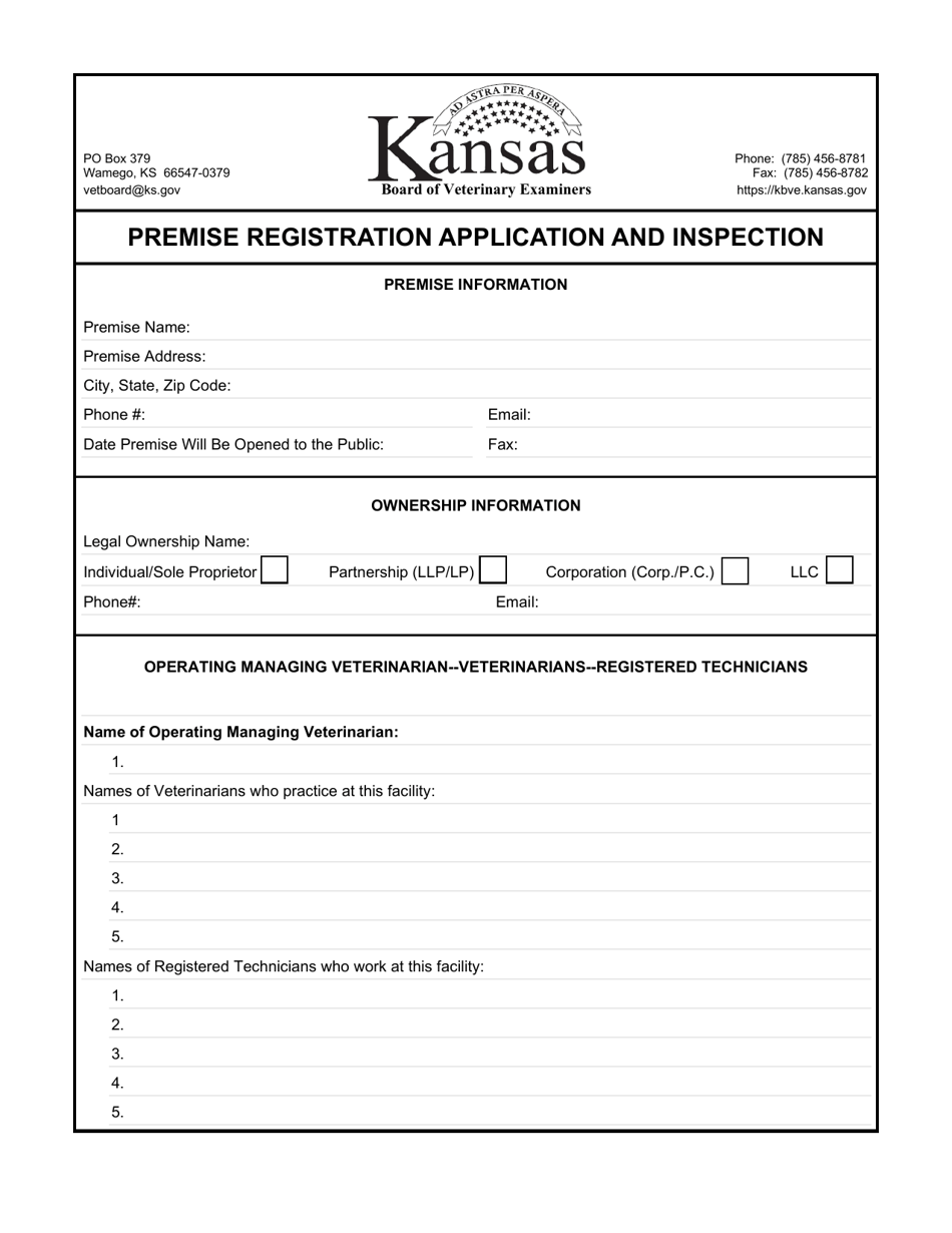Premise Registration Application and Inspection - Kansas, Page 1
