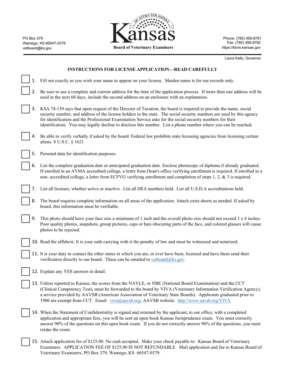Kansas Kansas Veterinary License Application Fill Out, Sign Online