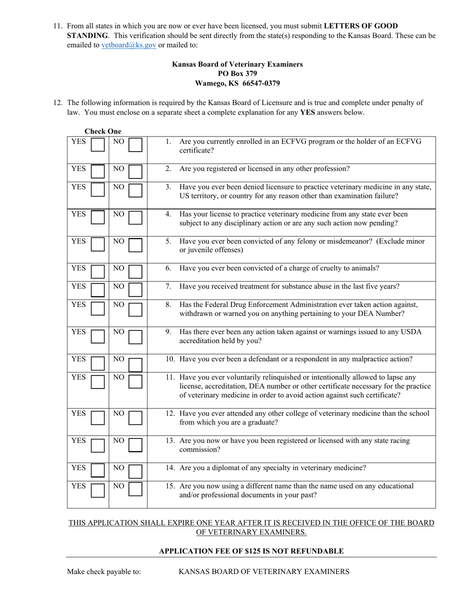 Kansas Veterinary License Application - Kansas, Page 3
