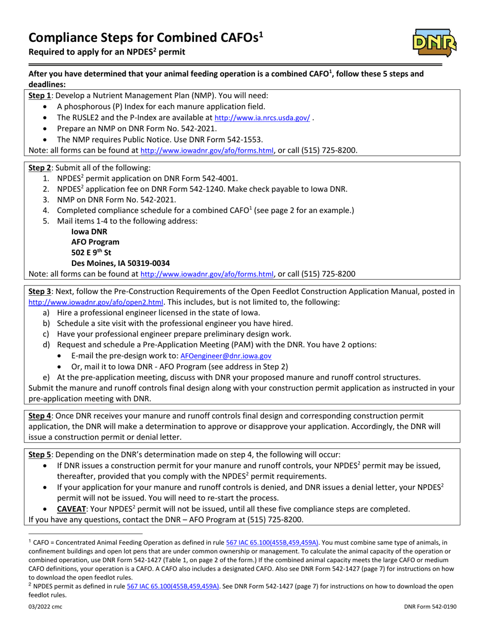 DNR Form 542-0190 Compliance Schedule for Combined Cafo - Iowa, Page 1