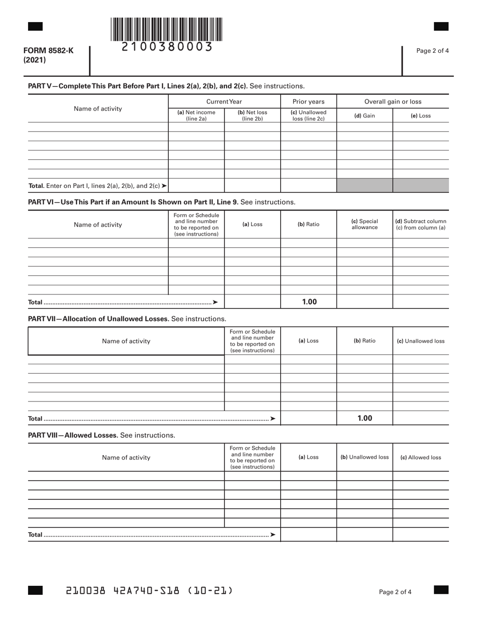 Form 8582 K Download Fillable Pdf Or Fill Online Kentucky Passive Activity Loss Limitations