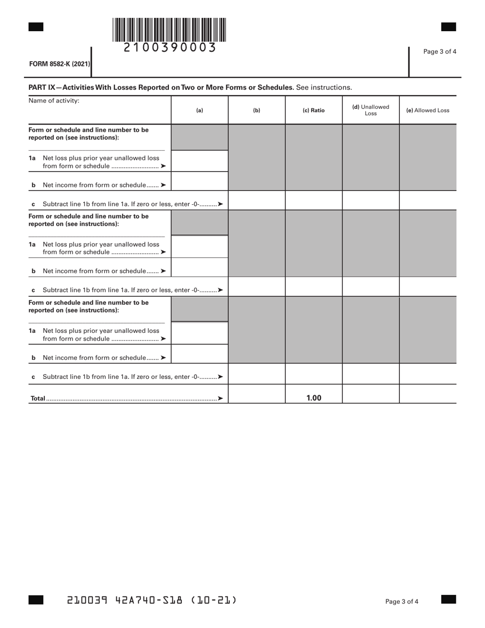 Form 8582-K Download Fillable PDF or Fill Online Kentucky Passive ...