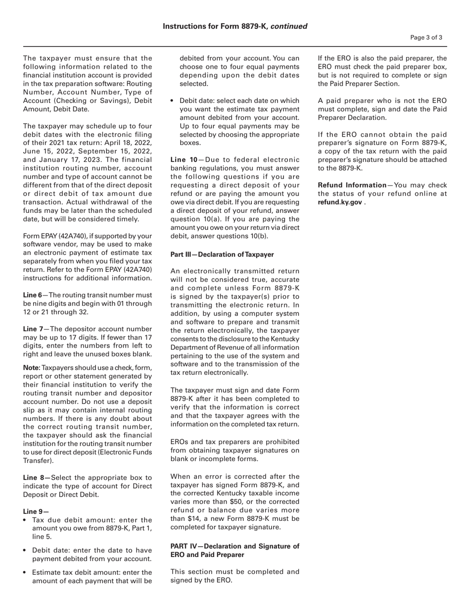 Form 8879-K Kentucky Individual Income Tax Declaration for Electronic Filing - Kentucky, Page 3